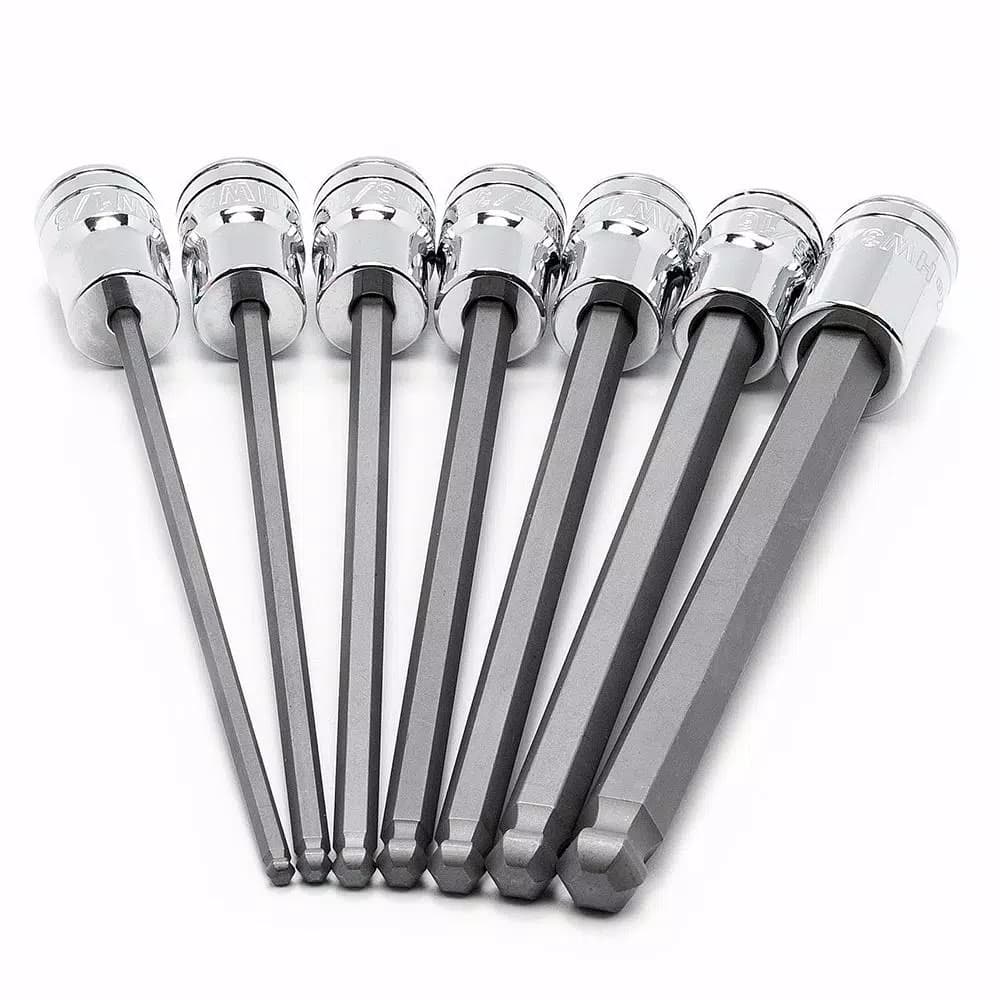 Husky 3/8 in. Drive SAE Long Ball Hex Bit Socket Set, 7-Piece