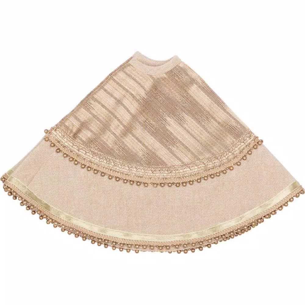VHC Brands 21 in. Celebrate Bronze Tan Glam Christmas Mini Tree Skirt with Metallic Gold Trim