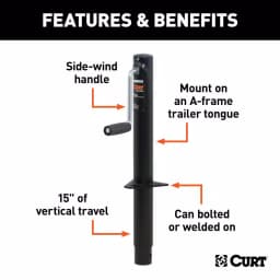 CURT A-Frame Trailer Jack with Side Handle, 2,000 lbs. Capacity, 14.5 in. Travel thumbnail 2