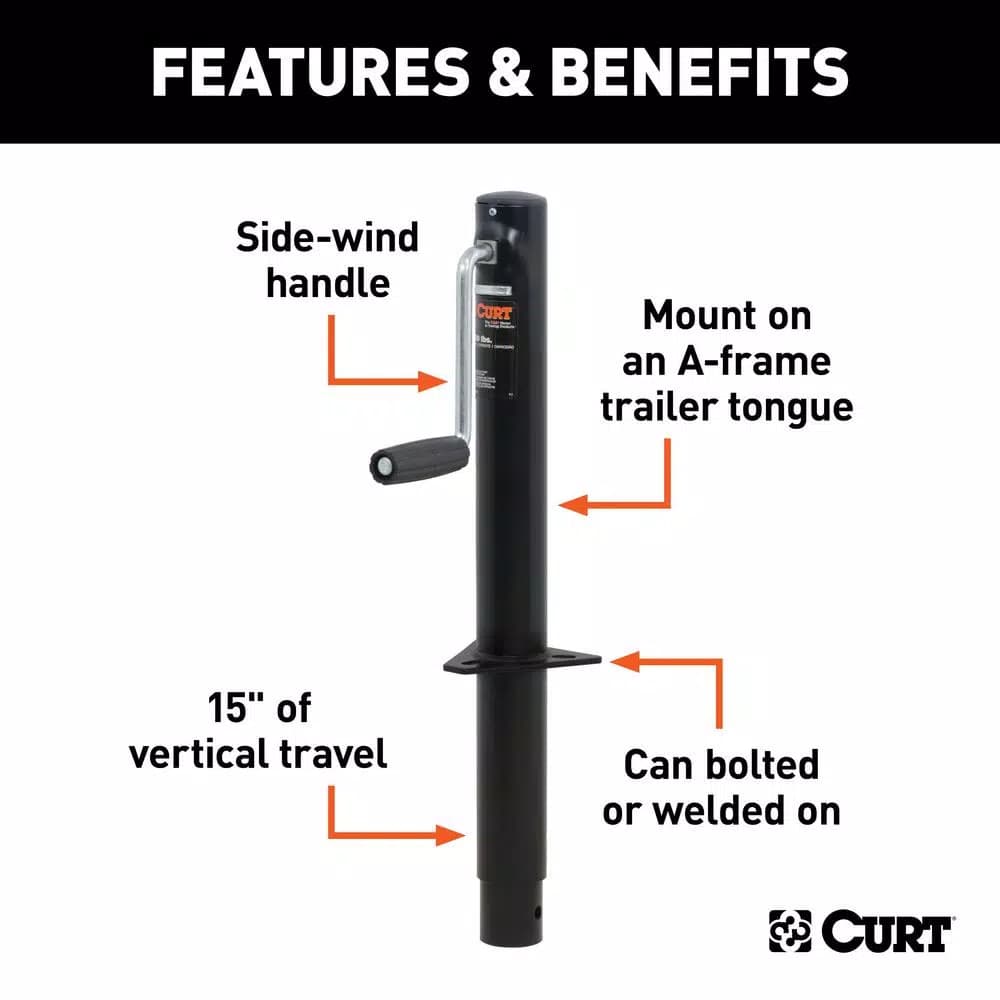 CURT A-Frame Trailer Jack with Side Handle, 2,000 lbs. Capacity, 14.5 in. Travel
