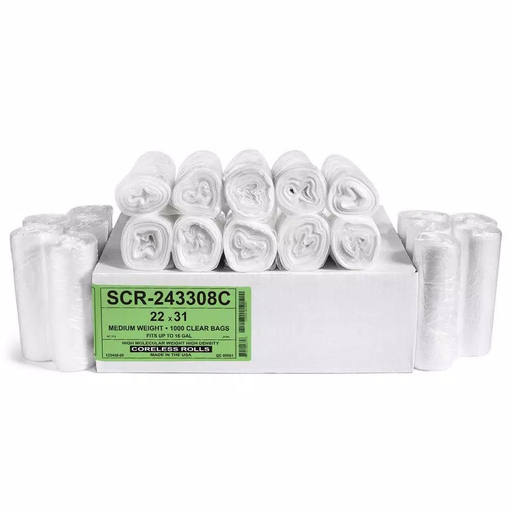 Unbranded Clear Source Reduction High Density Trash Bags, 12-16 Gallon, 1000 Count