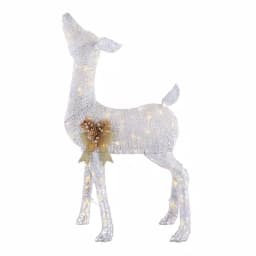 Home Accents Holiday 4 ft LED White Deer with Gold Bow, 80 Warm White Lights, Indoor/Outdoor Yard Decoration thumbnail 1