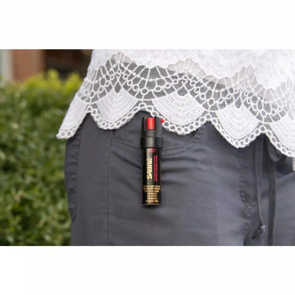 SABRE 3-in-1 Compact Pepper Spray with Clip - 10 ft Range Stream Delivery