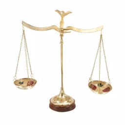 LITTON LANE 12 in. Polished Brass Equilibrium Scale Decor with Floral Embroidery and Wood Base thumbnail 2