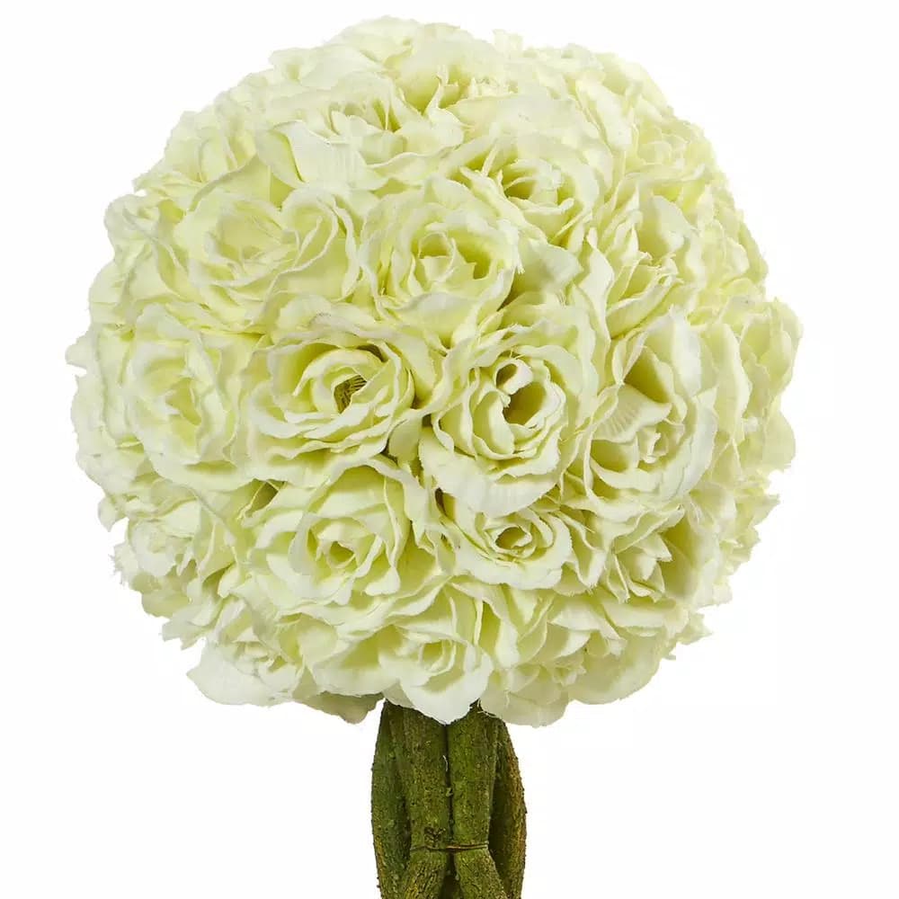 Nearly Natural 13 in. Artificial Rose Topiary Set with White Wicker Pots (Set of 2)