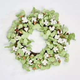 Worth Imports 24 in. Cotton and Seed Pod Wreath with Pale Green Leaves on Natural Twig Base thumbnail 1
