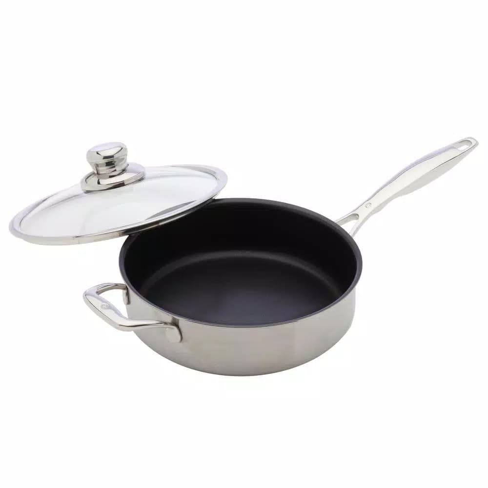 Swiss Diamond Classic Series 3.1 Qt. Cast Aluminum Nonstick Saute Pan with Glass Lid, Stainless Steel
