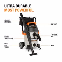 RIDGID 16 Gal. 6.5 Peak HP Stainless Steel Wet/Dry Shop Vacuum with 2.5 in. Locking Accessories thumbnail 3