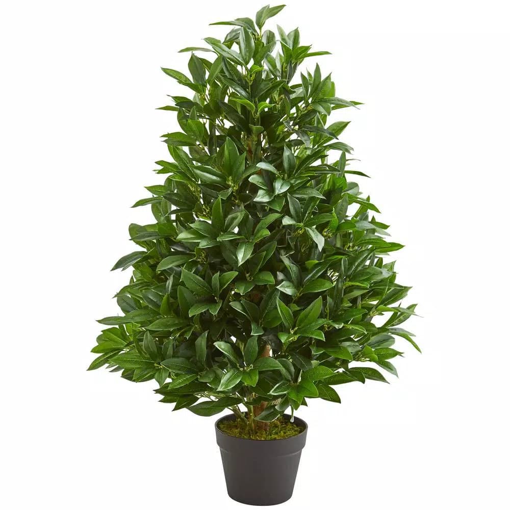 Nearly Natural 3 ft. Artificial Bay Leaf Topiary Tree, UV-Resistant Indoor/Outdoor Greenery