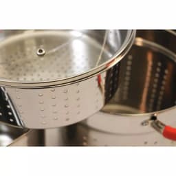 ExcelSteel 8 Qt. Stainless Steel Multi-Cooker Pasta Pot Set with Steamer Insert and Red Silicone Handles thumbnail 6