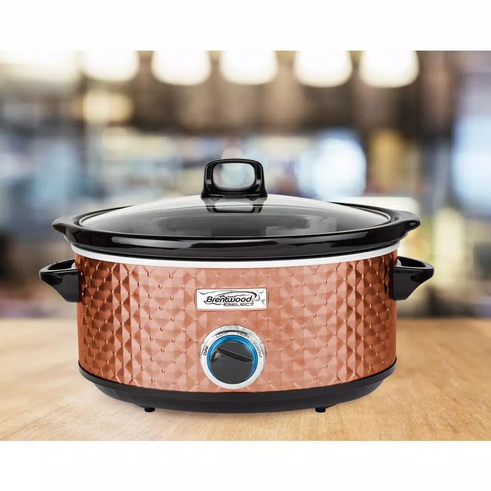 Brentwood Appliances 7 Qt. Copper Slow Cooker with Removable Ceramic Pot and Tempered Glass Lid