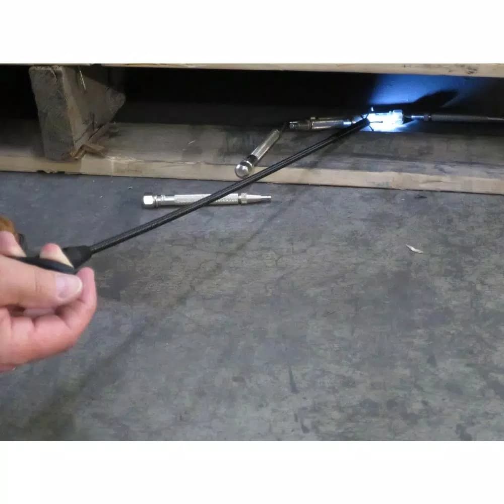 Husky 24 in. Lighted Mechanical Pickup Tool with LED and 4-Prong Steel Jaws