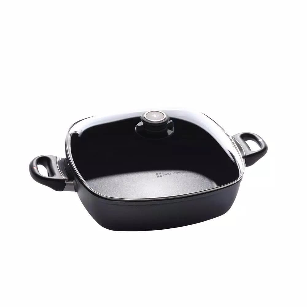 Swiss Diamond 5 Qt. Nonstick Square Cast Aluminum Casserole Dish with Glass Lid