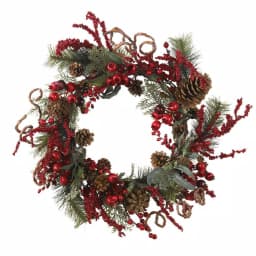 Nearly Natural 24 in. Assorted Berry and Pine Cone Artificial Wreath, Multi-Color thumbnail 1