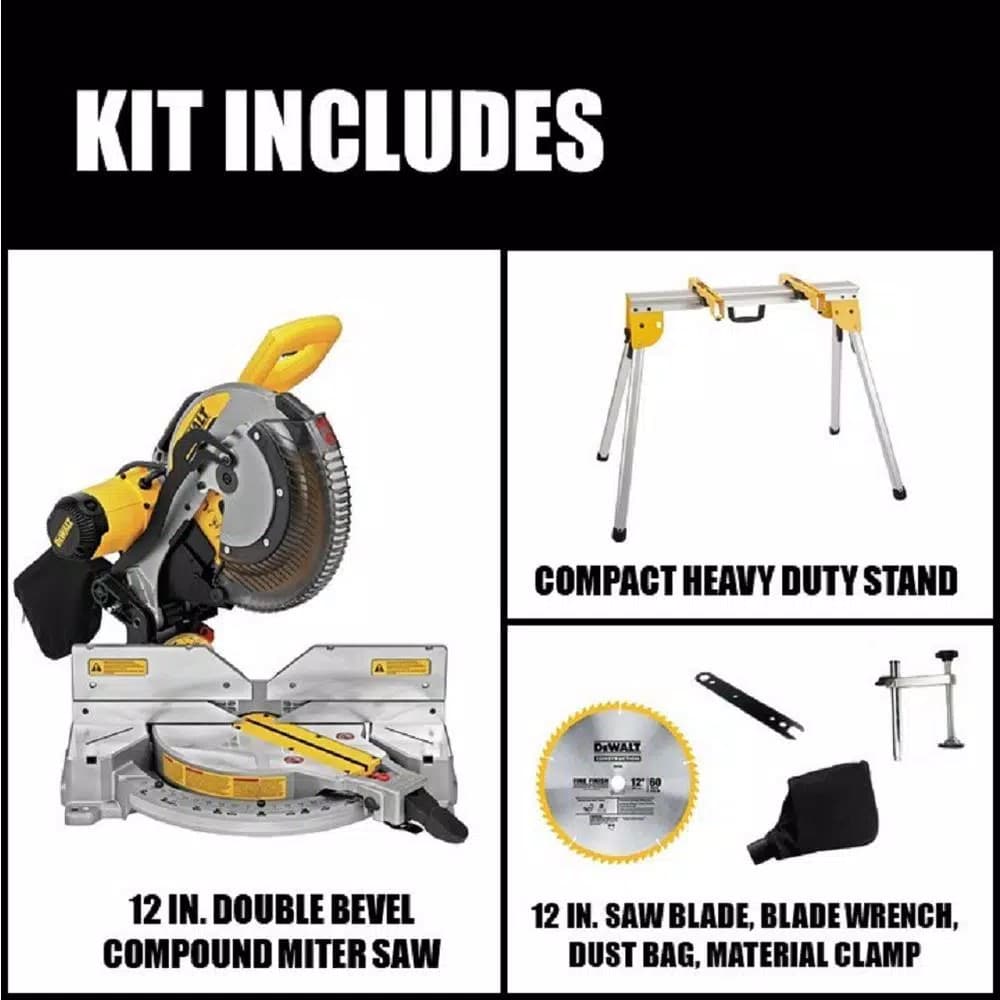 DEWALT 12 in. Double Bevel Compound Miter Saw with Heavy-Duty Work Stand, 15 Amp Corded