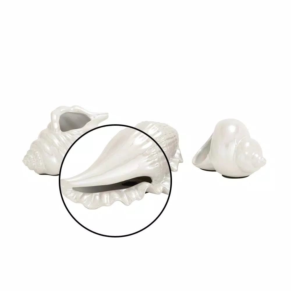 LITTON LANE Coastal Living White Ceramic Seashell Decor Set of 3 - Pearlescent Porcelain Sculptures