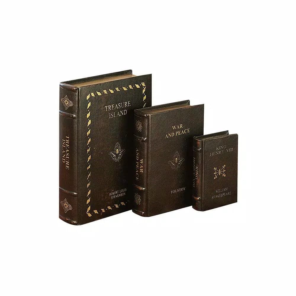 LITTON LANE Vintage Reflections Set of 3 Classic Faux Leather & Wood Book Boxes
