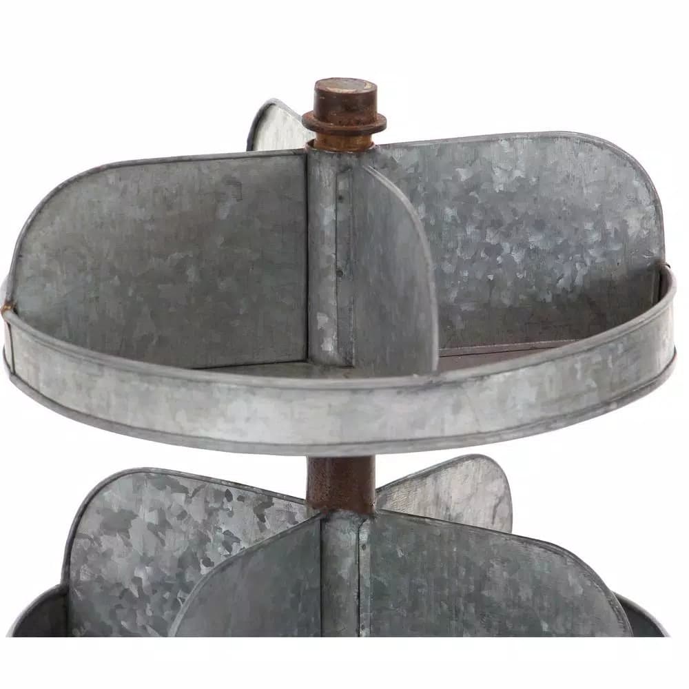LITTON LANE Industrial Arts 2-Tier Iron Tray Stand with Galvanized Finish, Gray