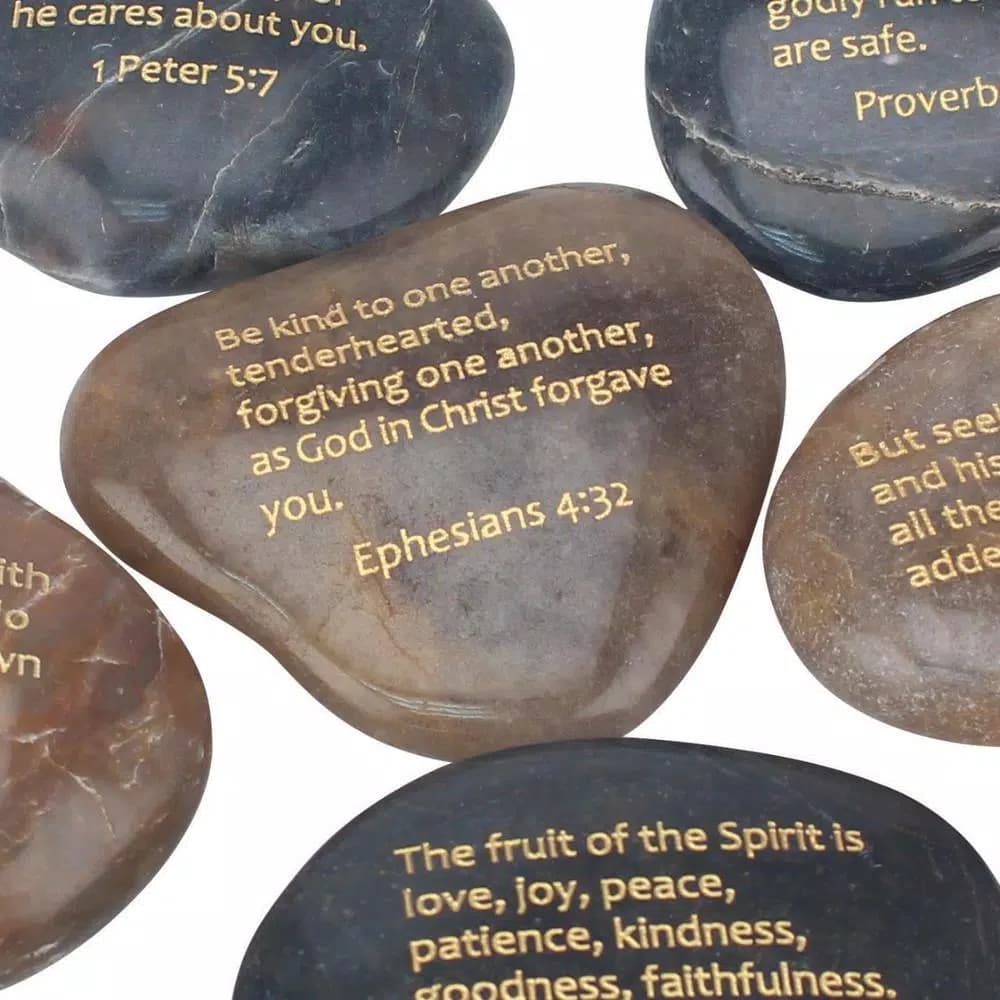 Stonebriar Collection Set of 6 Polished Scripture Rocks with Gold Embossed Lettering