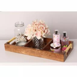 Kate and Laurel Hanneli Gold and Walnut Wood Divided Decorative Tray with 3 Sections thumbnail 3