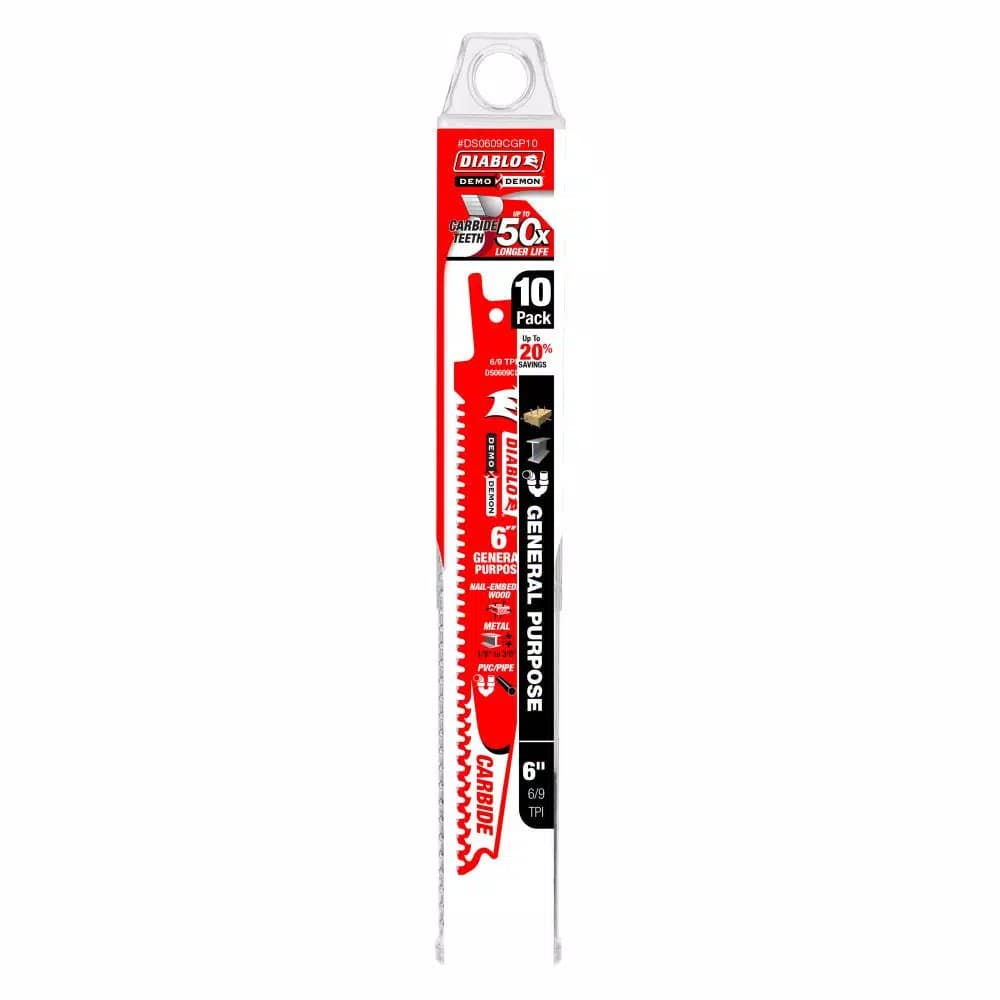 Diablo Demo Demon 6 in. Carbide General Purpose Reciprocating Saw Blade, 9 TPI