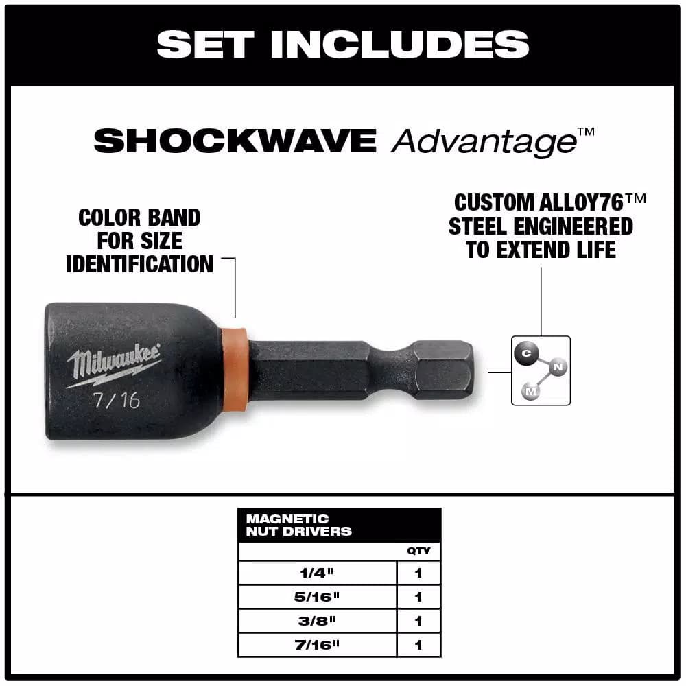 Milwaukee SHOCKWAVE Impact Duty Magnetic Nut Driver Set, 1-7/8 in., 4-Piece