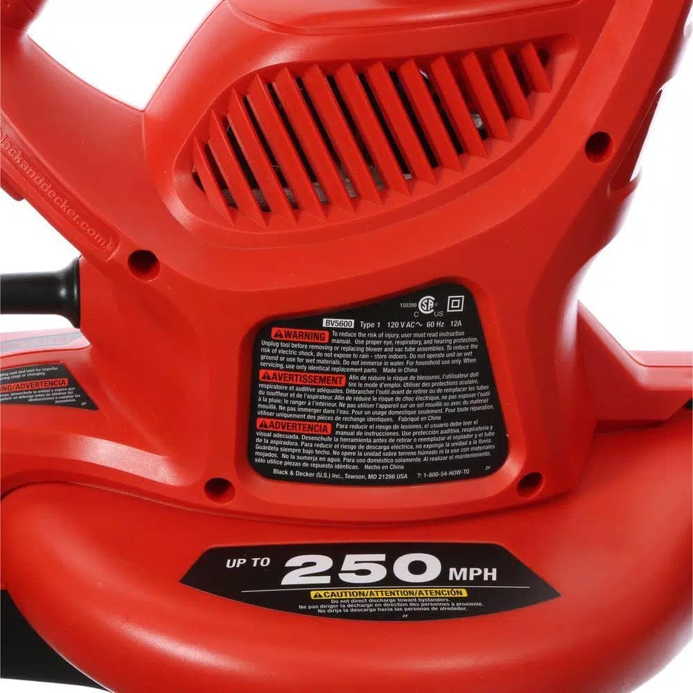 BLACK+DECKER 12-Amp Corded Electric 3-in-1 Handheld Leaf Blower, Vacuum, and Mulcher, 230 MPH, 385 CFM
