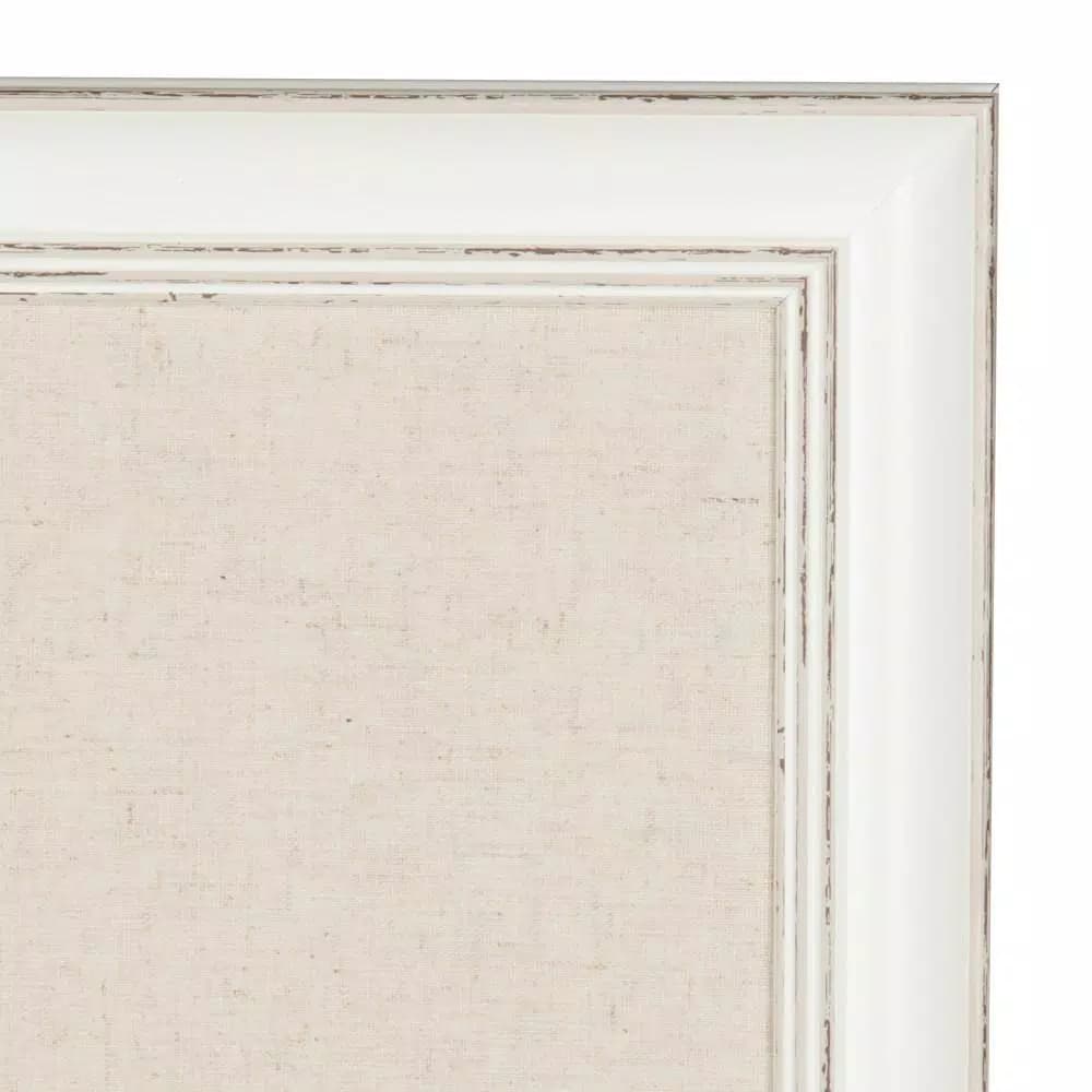 DesignOvation Macon Fabric Pinboard Memo Board - Framed White Linen Bulletin Board