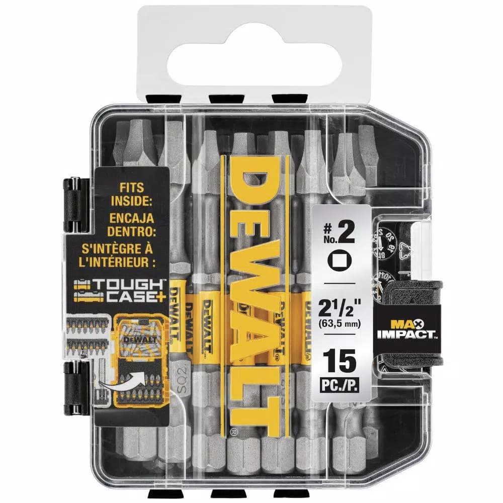 DEWALT MAX IMPACT 2.5 in. #2 Square Bits, 15-Piece Set with Storage Case