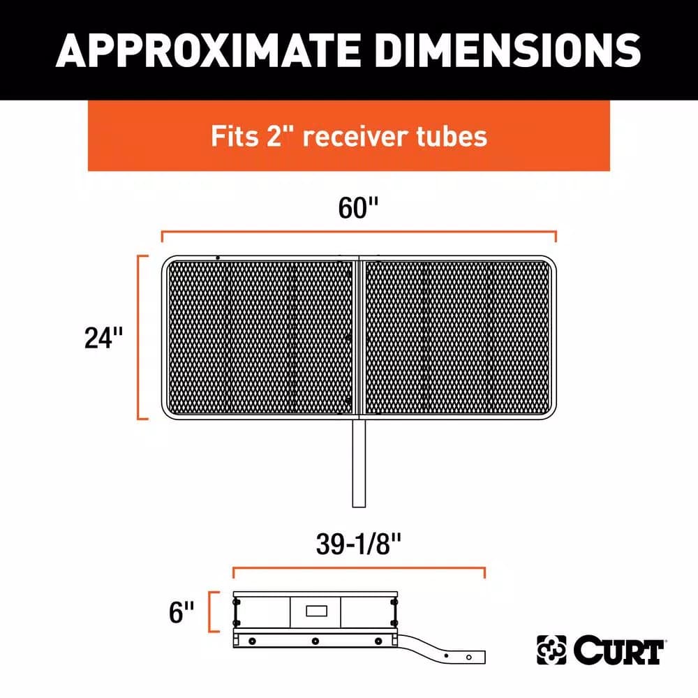 CURT 60" x 24" Black Steel Basket Cargo Carrier, 2" Fixed Shank, 500 lb. Capacity