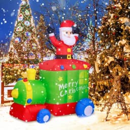 JOYDECOR 6 ft. Santa Claus on Train Christmas Inflatable with Built-in LED Lights thumbnail 3