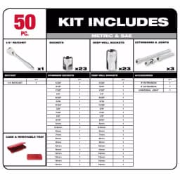Milwaukee 50-Piece 1/4 in. Drive SAE/Metric Ratchet and Socket Set thumbnail 2