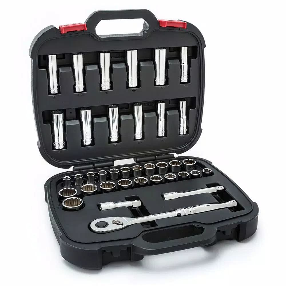 Husky 37-Piece 1/2 in. Drive SAE and Metric Socket Set with Ratchet