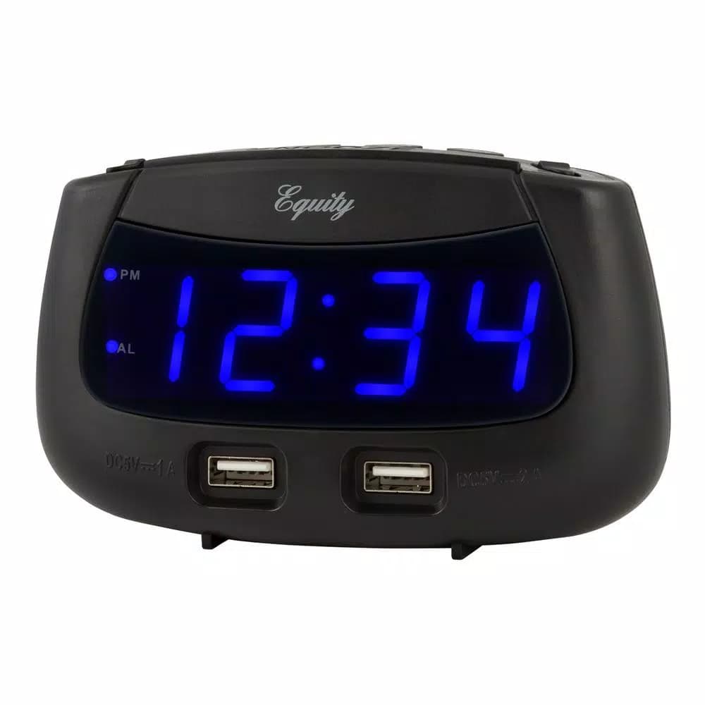 Equity by La Crosse Blue LED Dual USB Digital Alarm Clock with Adjustable Dimmer