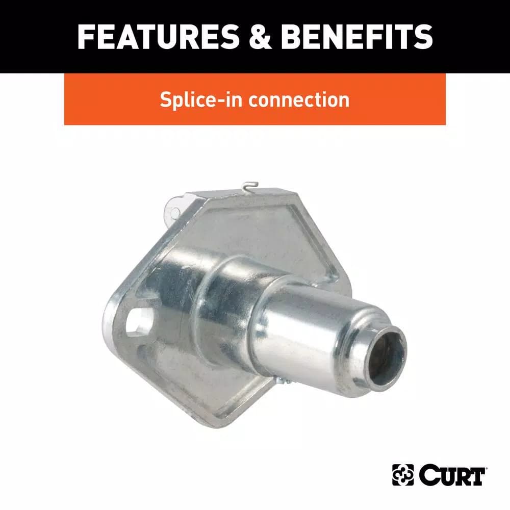 CURT 6-Way Round Trailer Connector Socket, Vehicle Side, Die-Cast Metal