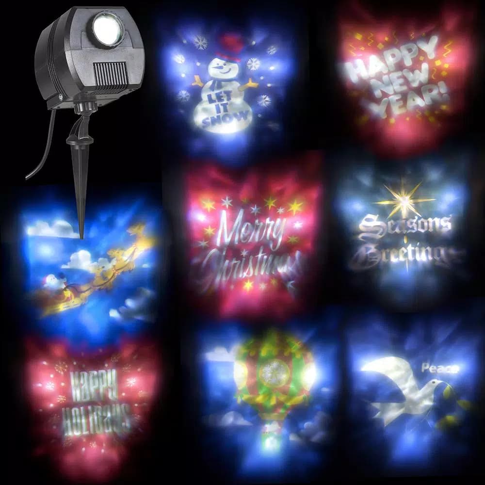 LightShow Holiday Outdoor LED Projector with 8 Slides and Multi-Color Swirl Light Effects