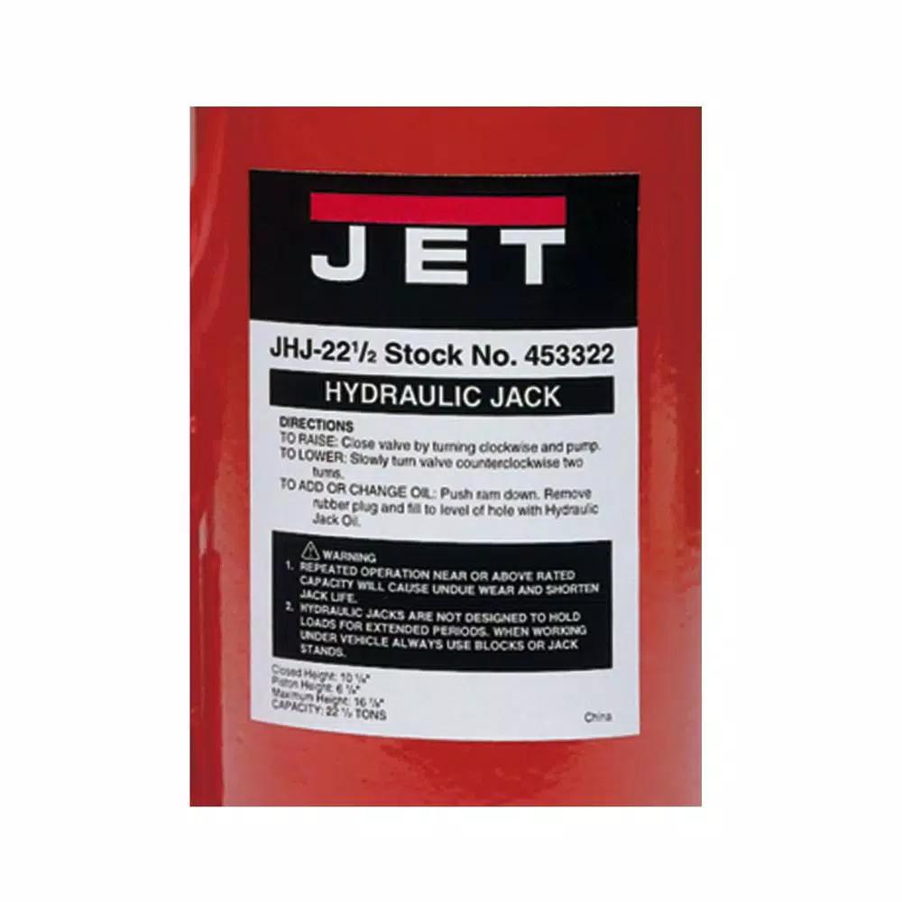 Jet JHJ 22.5-Ton Hydraulic Bottle Jack, Heavy-Duty Steel Lifting Tool