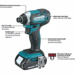 Makita 18V LXT Cordless 1/4 in. Compact Impact Driver Kit with Two 2.0 Ah Batteries, Rapid Charger, and Hard Case thumbnail 3