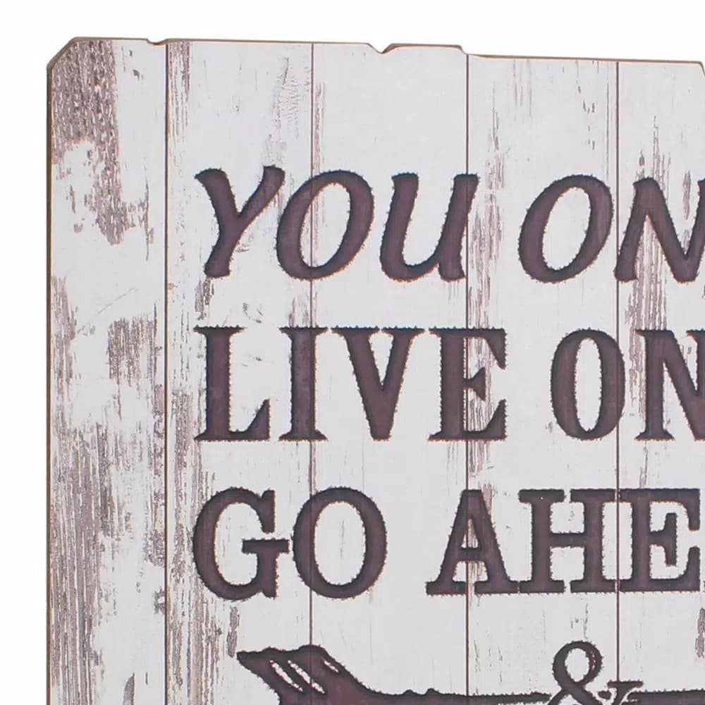 Stonebriar Collection Weathered White Wood "Live Your Adventure" Wall Art - 15.5 in. Square Rustic Wood Sign