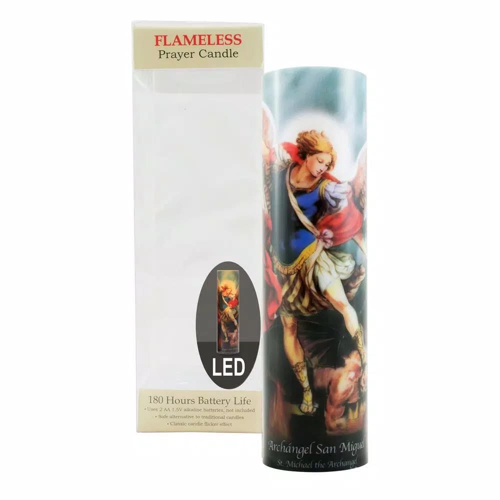 Stonebriar Collection 8 in. St. Michael LED Flameless Prayer Candle - English & Spanish