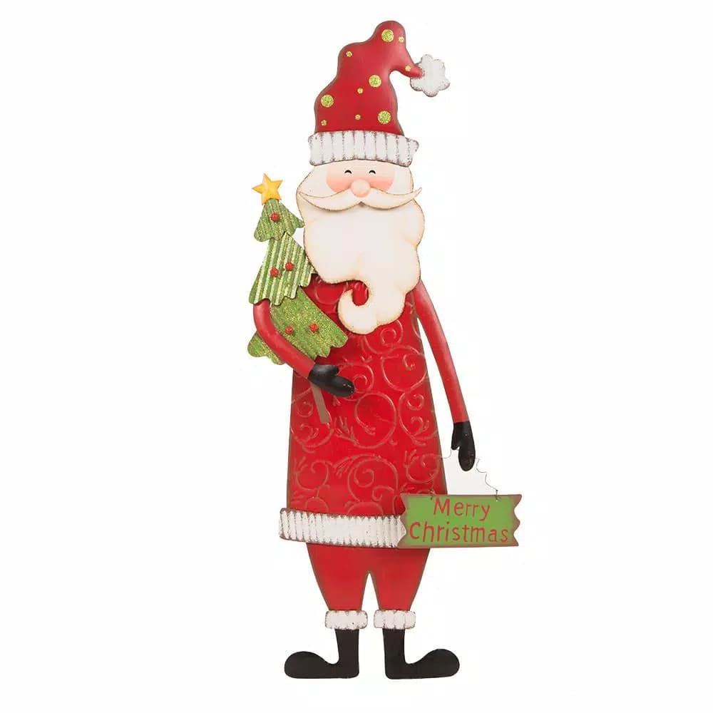 Glitzhome 36 in. Iron Santa Yard Stake - Versatile Holiday Outdoor & Indoor Decor