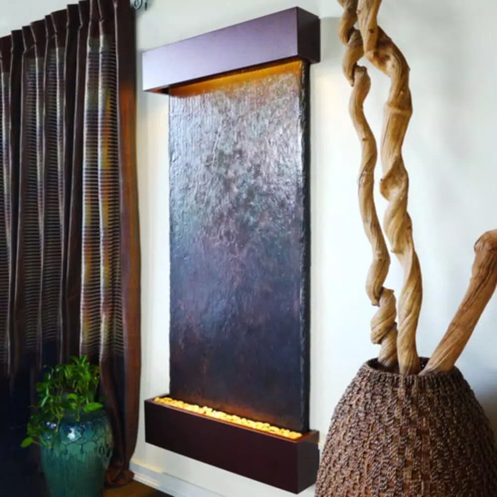 Water Wonders Grande Nojoqui Falls Lightweight Slate Wall Fountain with Copper-Vein Trim