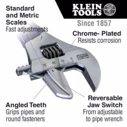 Klein Tools 10 in. Reversible Jaw 2-in-1 Adjustable and Pipe Wrench thumbnail 2