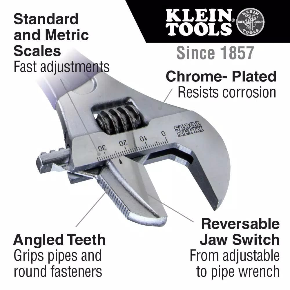 Klein Tools 10 in. Reversible Jaw 2-in-1 Adjustable and Pipe Wrench