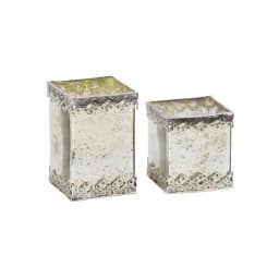 LITTON LANE White Cuboid Glass Candle Holders with Silver Ornate Details, Set of 2 thumbnail 2