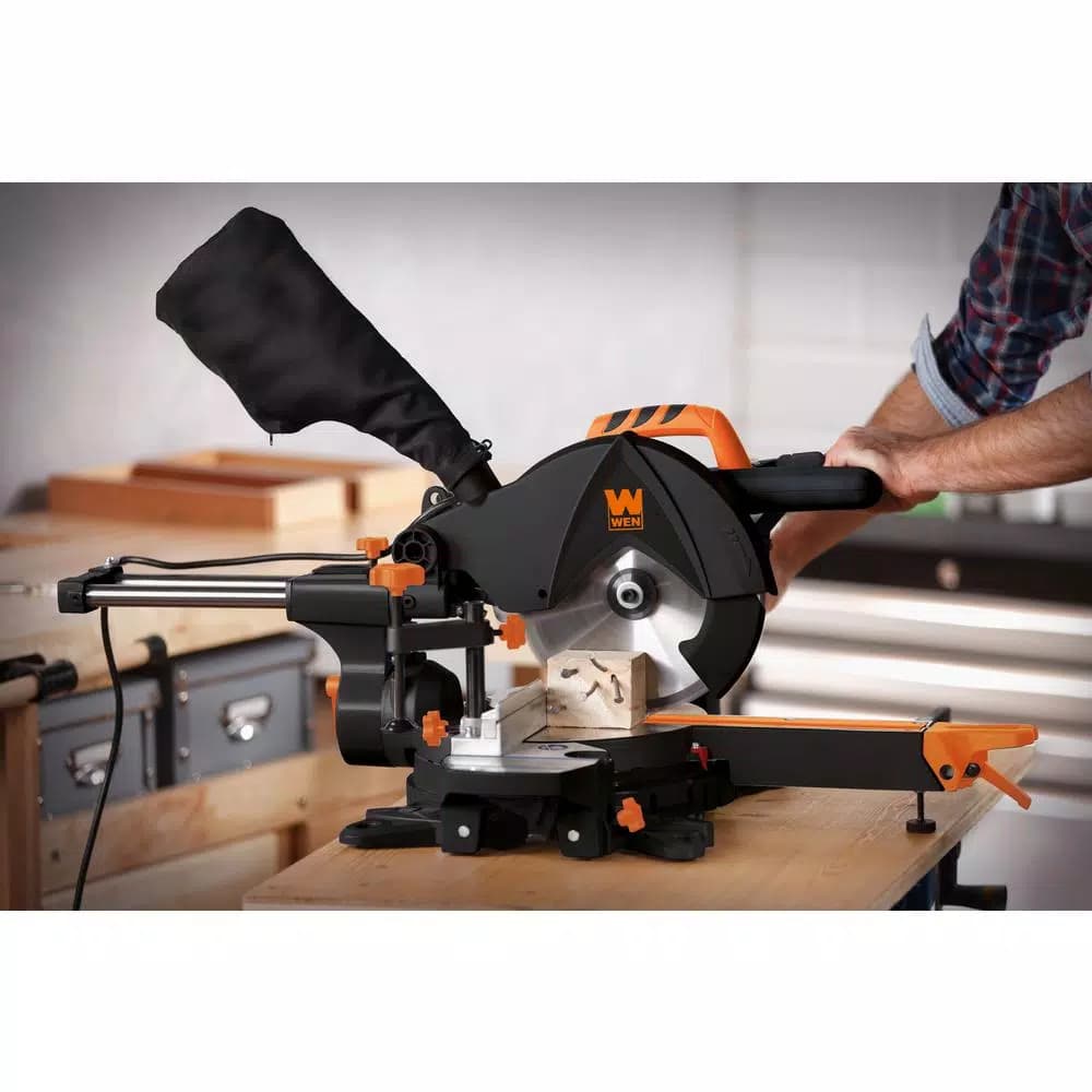 WEN 10 in. 2-Speed Single Bevel Sliding Compound Miter Saw with Smart Power Technology, 15 Amp