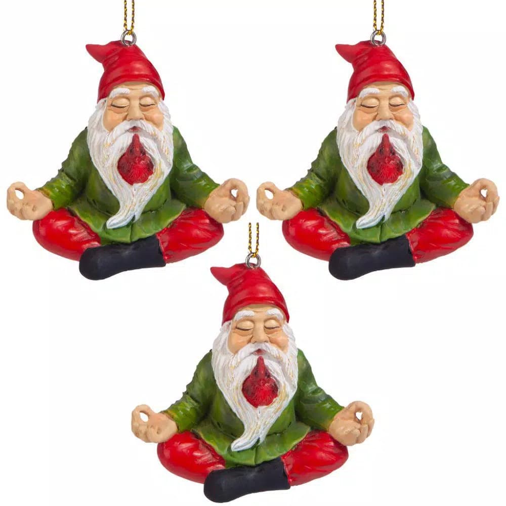 Design Toscano Zen Gnome Holiday Ornament Set, 3-Piece Resin Christmas Decor