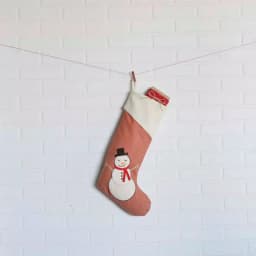 VHC Brands 20 in. Let It Snow Christmas Stocking - Apple Red Micro-Houndstooth & Creme Felt Snowman thumbnail 3