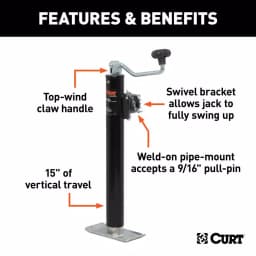 CURT Pipe-Mount Swivel Trailer Jack with Top Handle, 5,000 lbs. Capacity, 15 in. Travel thumbnail 4