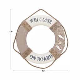 LITTON LANE 16 in. Coastal Living Decorative Life Ring Wall Decor - White & Brown Nautical Lifebuoy with Rope Hanger thumbnail 5